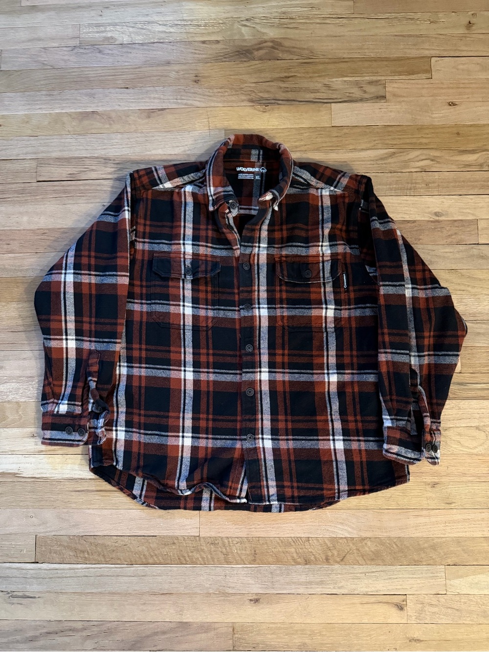 Men's Wolverine Flannel Button-Up Shirt - Black & Rust Plaid